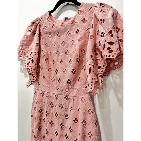 RACHEL PARCELL Eyelet Sheath Pink Midi Dress 100% Cotton Size XXS NWOT - Picture 5 of 12